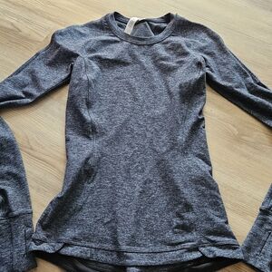 Lululemon Runderful Long Sleeve Heathered Petrol Blue Black Size 2 like new